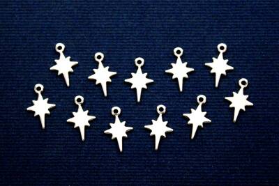 25 Adet - 12 mm Kutup Yıldızı Desenli Pul, Takı Malzemesi, Metal Pul, Nikel Kaplama, Pirinç #1885N - 1