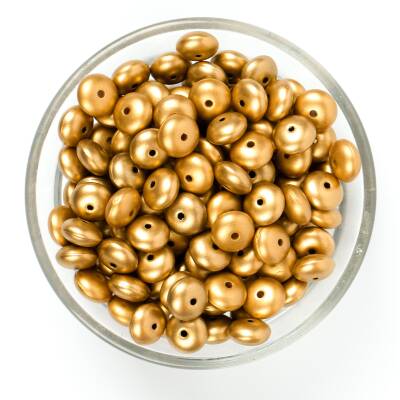 25 Gram - 10 mm, Altın Renk, Yassı Yuvarlak Plastik Boncuk (25 Gram - 62-65 Adet Arası) - 1