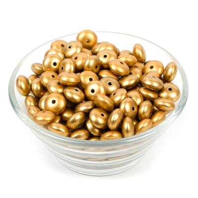 25 Gram - 10 mm, Altın Renk, Yassı Yuvarlak Plastik Boncuk (25 Gram - 62-65 Adet Arası) - 2