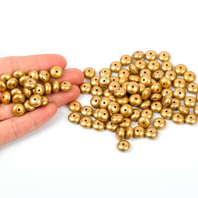 25 Gram - 10 mm, Altın Renk, Yassı Yuvarlak Plastik Boncuk (25 Gram - 62-65 Adet Arası) - 4
