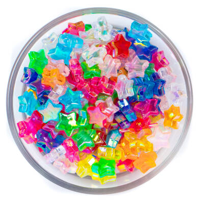 25 Gram - 10 mm Janjanlı Karışık Renkli Yıldız Plastik Boncuk, ( 25 gram - 120-125 Adet Arası ) - 1