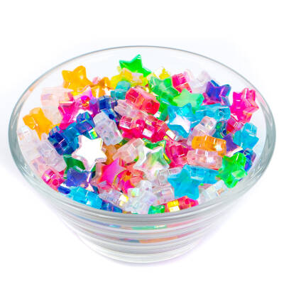 25 Gram - 10 mm Janjanlı Karışık Renkli Yıldız Plastik Boncuk, ( 25 gram - 120-125 Adet Arası ) - 2