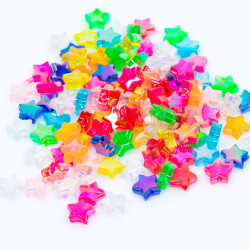 25 Gram - 10 mm Janjanlı Karışık Renkli Yıldız Plastik Boncuk, ( 25 gram - 120-125 Adet Arası ) - 3