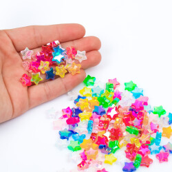 25 Gram - 10 mm Janjanlı Karışık Renkli Yıldız Plastik Boncuk, ( 25 gram - 120-125 Adet Arası ) - 4
