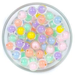 25 Gram - 10 mm Karışık Renkli İçi Boncuklu Yuvarlak Boncuk, ( 25 gram - 24-26 Adet Arası ) - 2