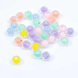 25 Gram - 10 mm Karışık Renkli İçi Boncuklu Yuvarlak Boncuk, ( 25 gram - 24-26 Adet Arası ) - 4