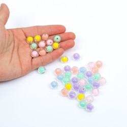 25 Gram - 10 mm Karışık Renkli İçi Boncuklu Yuvarlak Boncuk, ( 25 gram - 24-26 Adet Arası ) - YF Hobi