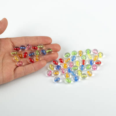 25 Gram - 10 Mm Karışık Renkli, Misket Boncuk, Yuvarlak Plastik Boncuk, ( 25gr - 43-45 Adet Arası ) - 1