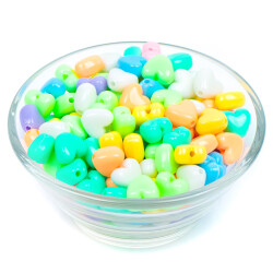 25 Gram - 10 mm Pastel Karışık Renkli Kalp Plastik Boncuk, ( 25 gram - 60-62 Adet Arası ) - 2