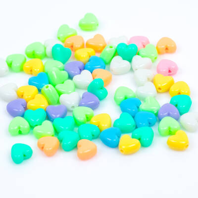 25 Gram - 10 mm Pastel Karışık Renkli Kalp Plastik Boncuk, ( 25 gram - 60-62 Adet Arası ) - 3