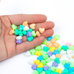 25 Gram - 10 mm Pastel Karışık Renkli Kalp Plastik Boncuk, ( 25 gram - 60-62 Adet Arası ) - 4