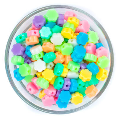 25 Gram - 10 mm Pastel Karışık Renkli Papatya Plastik Boncuk, ( 25 gram - 78-80 Adet Arası ) - 1
