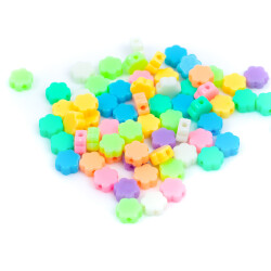 25 Gram - 10 mm Pastel Karışık Renkli Papatya Plastik Boncuk, ( 25 gram - 78-80 Adet Arası ) - 3