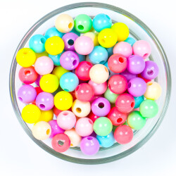 25 Gram - 10 mm Pastel Karışık Renkli Yuvarlak Plastik Boncuk, ( 25 gram - 50-55 Adet Arası ) - YF Hobi