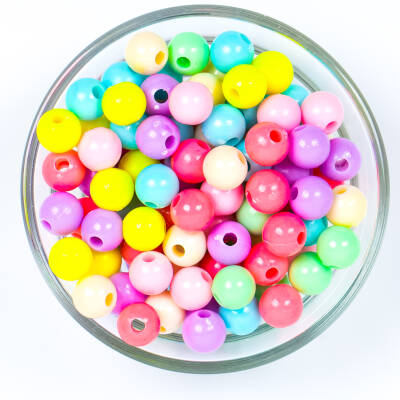 25 Gram - 10 mm Pastel Karışık Renkli Yuvarlak Plastik Boncuk, ( 25 gram - 50-55 Adet Arası ) - 1
