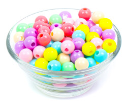 25 Gram - 10 mm Pastel Karışık Renkli Yuvarlak Plastik Boncuk, ( 25 gram - 50-55 Adet Arası ) - 2