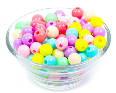 25 Gram - 10 mm Pastel Karışık Renkli Yuvarlak Plastik Boncuk, ( 25 gram - 50-55 Adet Arası ) - 2