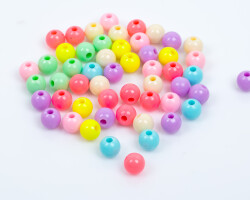 25 Gram - 10 mm Pastel Karışık Renkli Yuvarlak Plastik Boncuk, ( 25 gram - 50-55 Adet Arası ) - 3