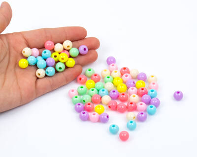 25 Gram - 10 mm Pastel Karışık Renkli Yuvarlak Plastik Boncuk, ( 25 gram - 50-55 Adet Arası ) - 4