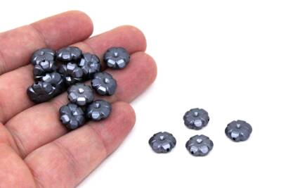 25 Gram - 11 mm Çiçek Desen Boncuk, Füme Renk, Plastik Boncuk. 1. Kalite ( 25 Gram - 78-80 Adet ) - 1