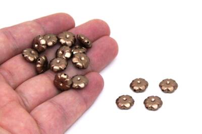 25 Gram - 11 mm Çiçek Desen Boncuk, Kahve Renk, Plastik Boncuk. 1. Kalite ( 25 Gram - 78-80 Adet ) - 3