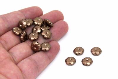 25 Gram - 11 mm Çiçek Desen Boncuk, Kahve Renk, Plastik Boncuk. 1. Kalite ( 25 Gram - 78-80 Adet ) - 1
