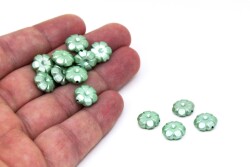 25 Gram - 11 mm Çiçek Desen Boncuk, Su Yeşili Renk, Plastik Boncuk. 1. Kalite ( 25 Gram - 78-80 Adet ) - YF Hobi