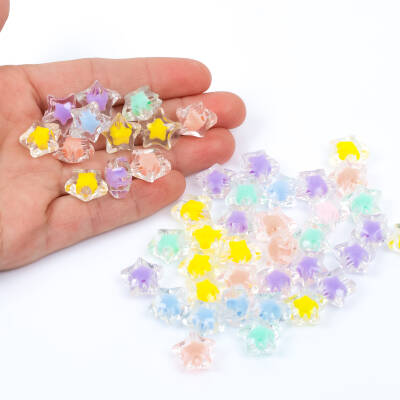 25 Gram - 12 mm Karışık Renkli İçi Boncuklu Yıldız Boncuk, ( 25 gram - 24-26 Adet Arası ) - 1