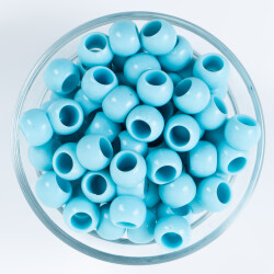 25 Gram - 12 mm Mavi Renkli Yuvarlak Plastik Boncuk, ( 25 gram - 41-43 Adet Arası ) - YF Hobi