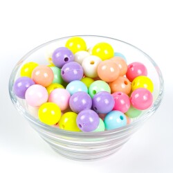 25 Gram - 12 mm Pastel Karışık Renkli Yuvarlak Plastik Boncuk, ( 25 gram - 28-30 Adet Arası ) - 2