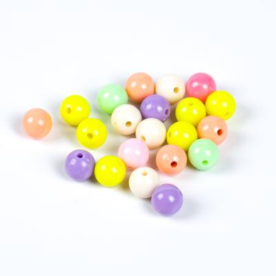 25 Gram - 12 mm Pastel Karışık Renkli Yuvarlak Plastik Boncuk, ( 25 gram - 28-30 Adet Arası ) - 3
