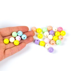 25 Gram - 12 mm Pastel Karışık Renkli Yuvarlak Plastik Boncuk, ( 25 gram - 28-30 Adet Arası ) - 4