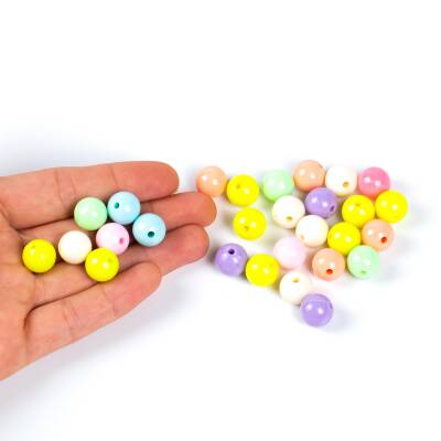 25 Gram - 12 mm Pastel Karışık Renkli Yuvarlak Plastik Boncuk, ( 25 gram - 28-30 Adet Arası ) - 4