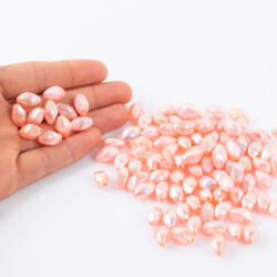 25 Gram - 13 mm Janjanlı Açık Pembe Renkli Oval Plastik Boncuk, ( 25 gram - 52-54 Adet Arası ) - 4