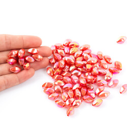 25 Gram - 13 mm Janjanlı Kırmızı Renkli Oval Plastik Boncuk, ( 25 gram - 52-54 Adet Arası ) - 4