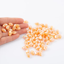 25 Gram - 13 mm Janjanlı Turuncu Renkli Oval Plastik Boncuk, ( 25 gram - 52-54 Adet Arası ) - 4