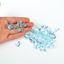 25 Gram - 17 mm, Turkuaz Renk Akrilik Boncuk, Kesik Piramit Model Boncuk, (25 gr - 42-45 Adet) - YF Hobi