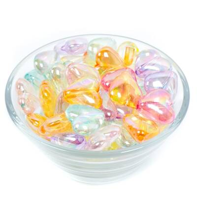 25 Gram - 17 mm Janjanlı Karışık Renk Kalp Plastik Boncuk, 1. Kalite Akrilik Boncuk (25 gram - 18 Adet) - 2