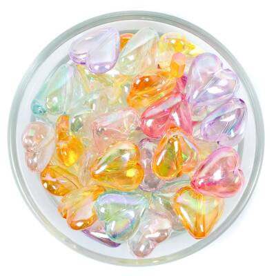25 Gram - 17 mm Janjanlı Karışık Renk Kalp Plastik Boncuk, 1. Kalite Akrilik Boncuk (25 gram - 18 Adet) - 3