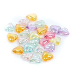 25 Gram - 17 mm Janjanlı Karışık Renk Kalp Plastik Boncuk, 1. Kalite Akrilik Boncuk (25 gram - 18 Adet) - 4