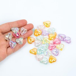 25 Gram - 17 mm Janjanlı Karışık Renk Kalp Plastik Boncuk, 1. Kalite Akrilik Boncuk (25 gram - 18 Adet) - YF Hobi