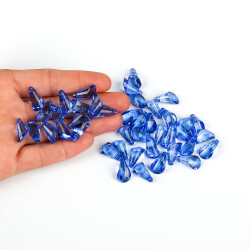 25 Gram - 17 mm, Mavi Renk Akrilik Boncuk, Kesik Piramit Model Boncuk, (25 gr - 42-45 Adet) - YF Hobi