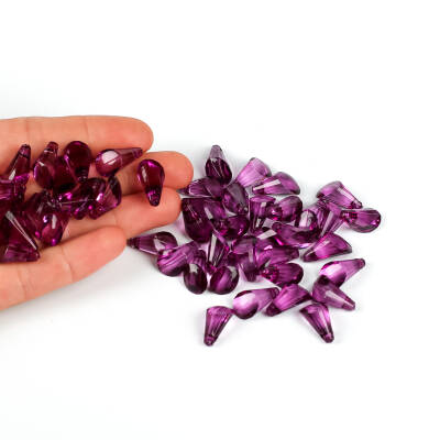 25 Gram - 17 mm, Mor Renk Akrilik Boncuk, Kesik Piramit Model Boncuk, (25 gr - 42-45 Adet) - 1