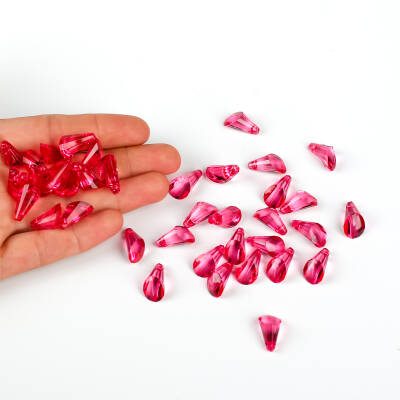 25 Gram - 17 mm, Pembe Renk Akrilik Boncuk, Kesik Piramit Model Boncuk, (25 gr - 42-45 Adet) - 1