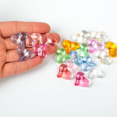 25 Gram - 18 mm, Karışık Renk, Kalp Akrilik Boncuk, Takı Ve Süs Boncuğu, (25 Gram - 12-13 Adet) - 1