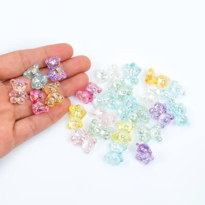 25 Gram, 19 mm Janjanlı Karışık Renk Ayıcık Plastik Boncuk, 1 Kalite Akrilik Boncuk (25 gram - 15 Adet) - 1