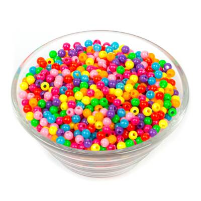 25 Gram - 4 mm Karışık Renk Yuvarlak Plastik Boncuk, 1. Kalite Boncuk, ( 25 gram - 900-930 Adet ) - 2