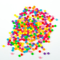 25 Gram - 4 mm Karışık Renk Yuvarlak Plastik Boncuk, 1. Kalite Boncuk, ( 25 gram - 900-930 Adet ) - 3