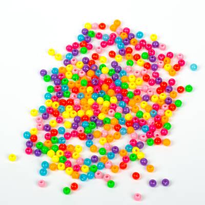 25 Gram - 4 mm Karışık Renk Yuvarlak Plastik Boncuk, 1. Kalite Boncuk, ( 25 gram - 900-930 Adet ) - 3