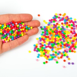 25 Gram - 4 mm Karışık Renk Yuvarlak Plastik Boncuk, 1. Kalite Boncuk, ( 25 gram - 900-930 Adet ) - 4